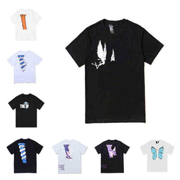 

american fashion summer mens women designers t shirts men's sweaters ins tide brand spray painted big v vloness short sleeve t-shirt, White;black