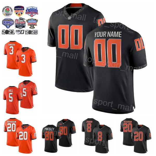 

ncaa college football oklahoma state cowboys jersey 3 spencer sanders 20 dominic richardson 8 braydon johnson 80 brennan presley 9 bryson gr, Black