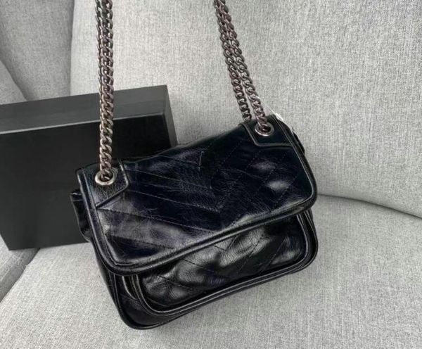 

womens niki baby bags crinkled glossed-leather fashion shoulder bag handbag designer black chain bags handbags handle purse wallets 25cm