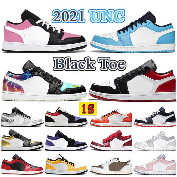 

1 1a 1s designer mens womens low basketball shoes 2021 jumpman new colorway gold green toe suede light smoke grey triple blac air jordon jor, Black