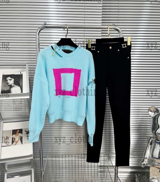 

womens sweater sets 2022 autumn two piece pants long sleeve blue sweaters casual jeans trousers triangle pullover knitted sweater new design, White
