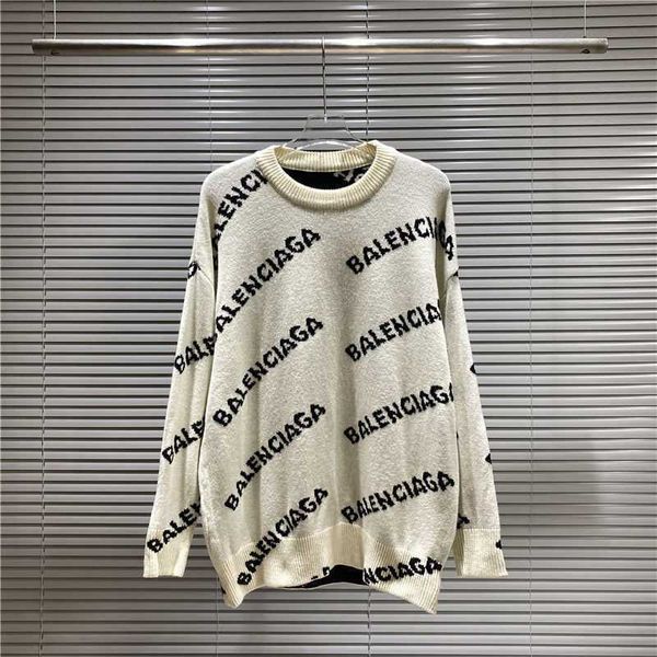 

new balencigass women cardigan sweater high version autumn fashion brand paris jacquard letter round neck pullover men's women's l, White;black