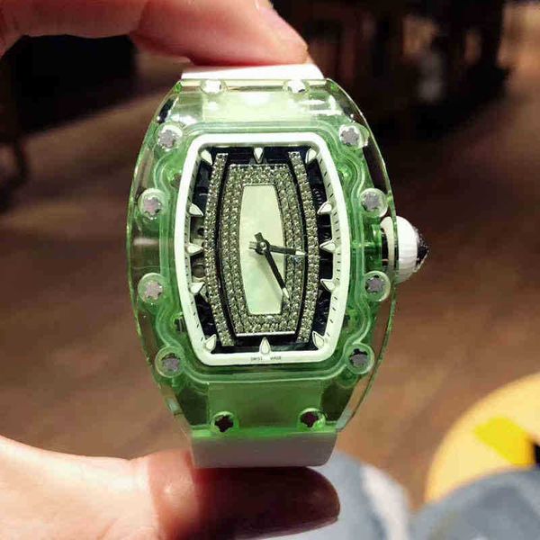 

luxury mechanics watches richa wristwatch business leisure rm07-02 automatic machine full drill green shell white tape mill women's