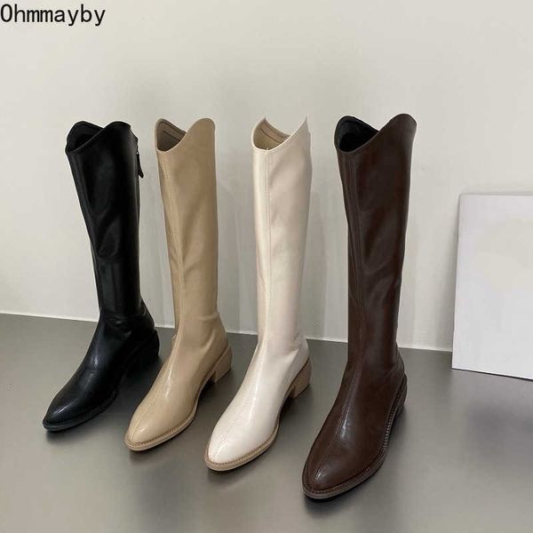 

boots women kneehigh leather zipper fashion pointed toe blakc female knight short and long winter 2022 women s shoes 221013, Black