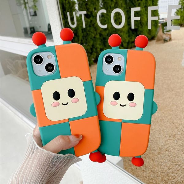 

luxury cases super cute 3d smiley robot shockproof silicone phone case for iphone 14 pro max 11 12 13 xs xr 7 8 plus x cartoon cover