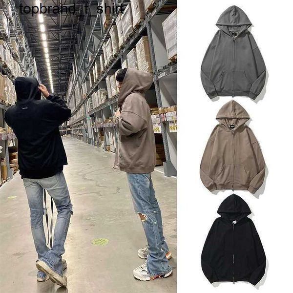 

men's hoodies designer sweatshirts essential grey zipper coat men women fashion streetwear hoodie, Black