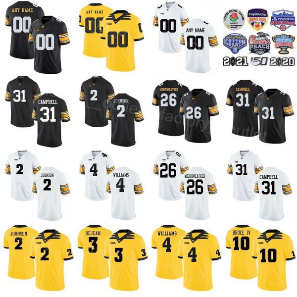 

ncaa iowa hawkeyes college football 31 jack campbell jersey university 3 cooper dejean 26 kaevon merriweather 2 kaleb johnson 4 leshon willi, Black