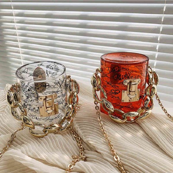 

thick chain handbag fashion trend graffiti printing mini lipstick bucket bag wholesale custom one shoulder messenger jewelry bag 220608