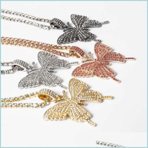

pendant necklaces big butterfly pendants necklace men women alloy charms chain rhinestone gold sier plating necklaces hip hop fashion dhov2, Silver