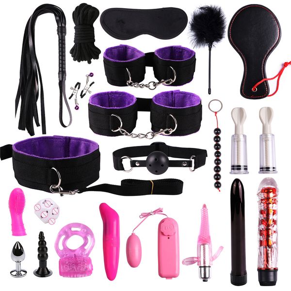 

sewing notions nurse dress up products erotic toys for adults games bdsm bondage set handcuffs nipple clamps gag whip rope sex, Black