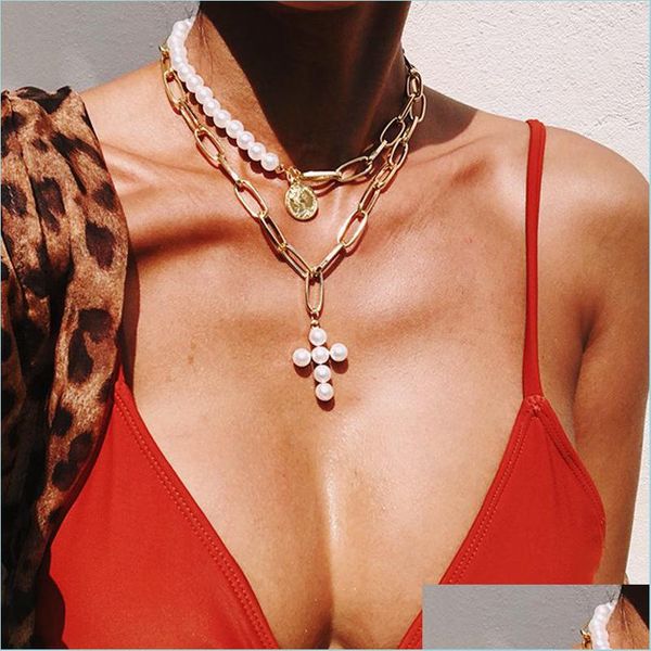 

pendant necklaces luxury design imitation pearls choker necklace female cross pendant necklaces for women gold color 2021 fashion co dhkum, Silver