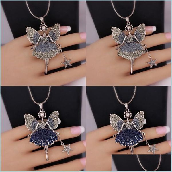 

pendant necklaces statement neclaces sweater chain pendant enamel jewelry maxi neclace alloy dance girl fairy angel necklace 10 n2 d dhthd, Silver