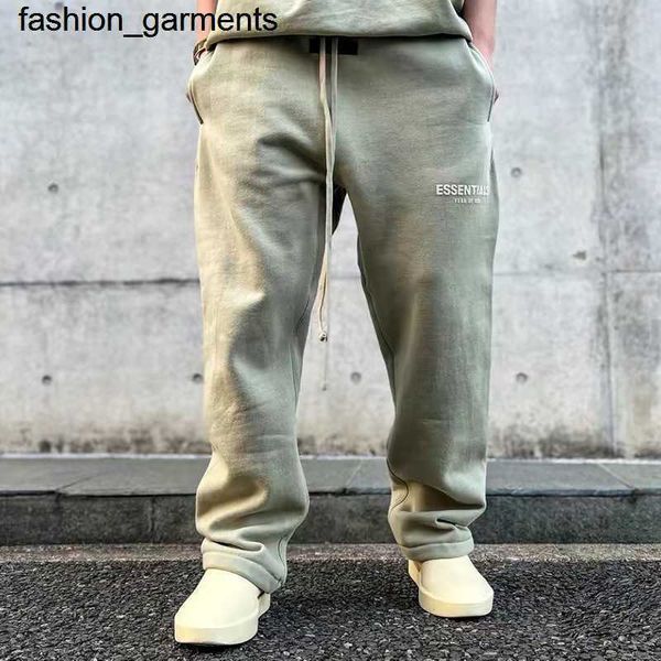 

designer double thread essential flocking printing fashion brand drawstring straight body pants, Black