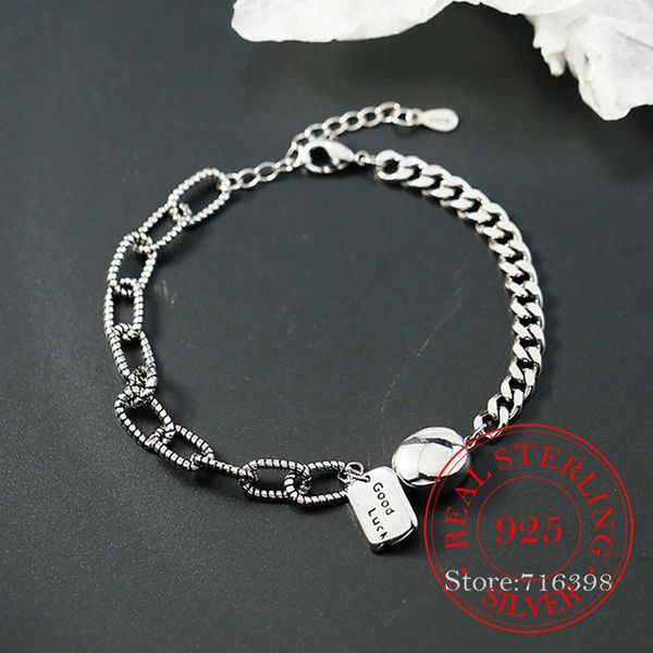 

beaded strands punk 925 sterling silver letter geometric charm bracelet for women bracelet bangle wedding jewelry birthday party gift l22101, Black