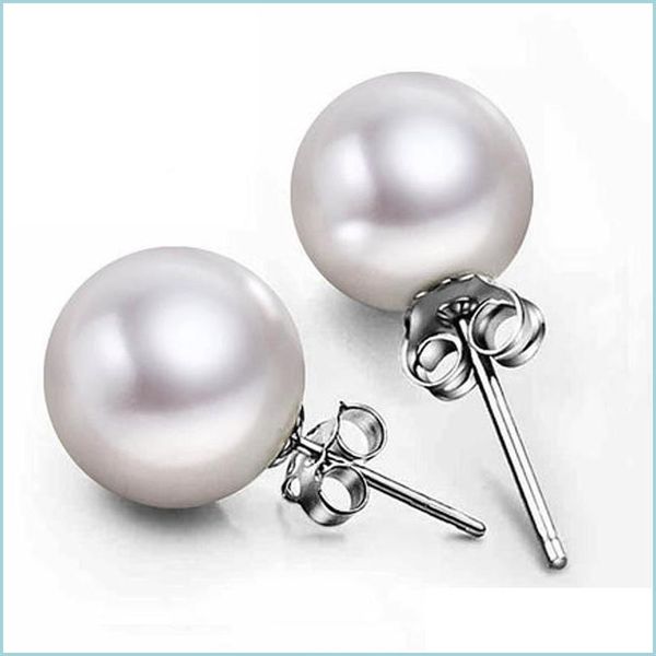

stud jewelry 6mm/8mm/10mm pearl earrings stud 925 sterling sier for wedding party beige color drop delivery 2022 earring dhm0q, Golden;silver