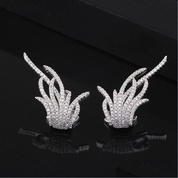 

stud elegant famous brand design leaf shape zirconia wedding earring for women luxury korean stud earrings fashion jewelry 1728 q2 dr dhhy6, Golden;silver