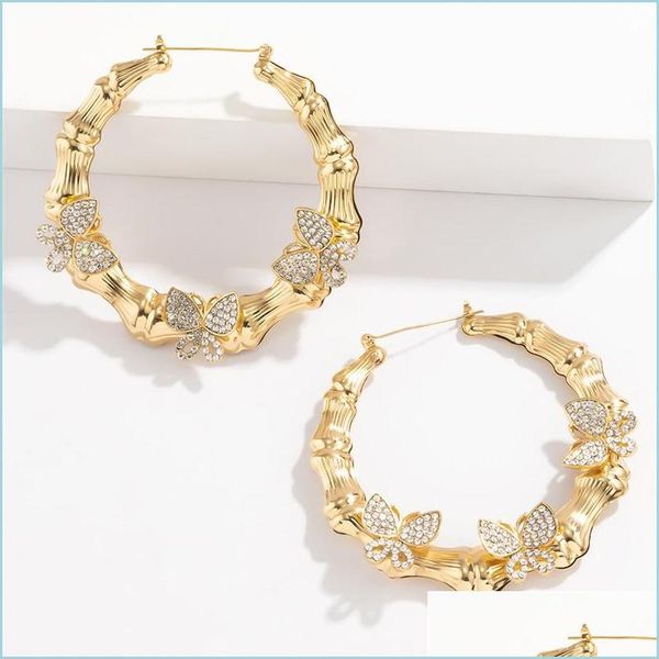

hoop huggie sier gold hoop earrings women iced out bling rhinestone butterfly geometric bamboo earring fashion brand statement stree dhscr, Golden;silver