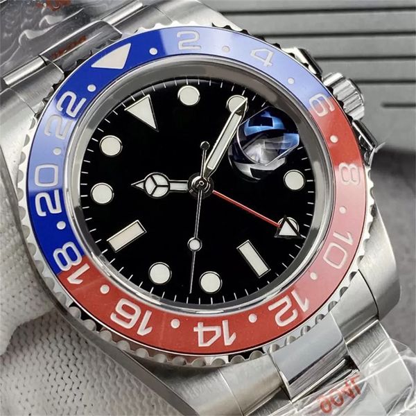 

luxury watches men watch red&blue ceramic bezel gmt ii 40mm 904l mens watch mechanial automatic movement sapphire waterproof luminous wristw, Slivery;brown