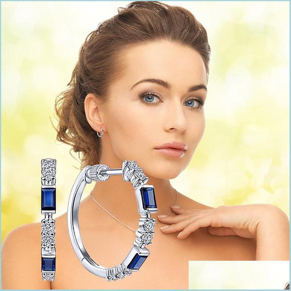 

hoop huggie delicate small round earrings women blue crystal zircon elegant lady accessories party birthday gift fashion jewelry dro dhtw9, Golden;silver