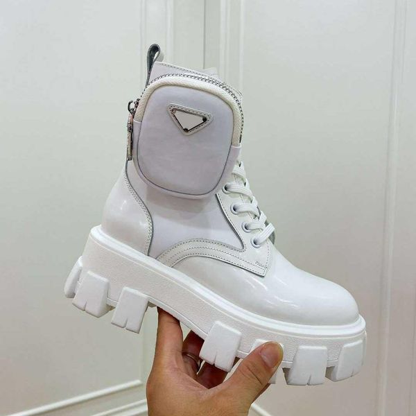 

2023 fashion womens half boots motorcycle boot booties shoes monolith shiny leather nylon fashion thick rubber sole r ladies winter wallet s, Black