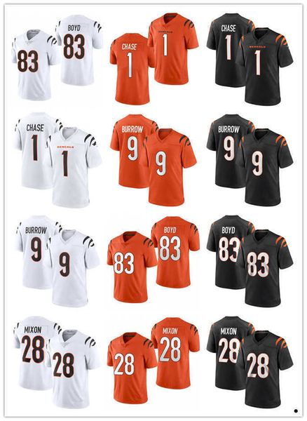 

jersey men women cincinnati''bengals''jersey 9 joe burrow 1 ja'marr chase 28 joe mixon 83 tyler boyd 85 tee higgins, Black;red