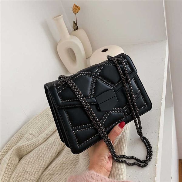 

single package brand rivet chain designer pu leather crossbody bags for women 2020 simple fashion shoulder bag lady small luxury handbags q1