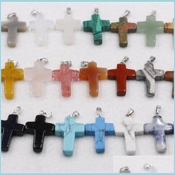 

charms new fashion mixed colors jewelry natural stone handmade cross pendant charms for necklace pendants 292 w2 drop delivery 2022 f dhkoy, Bronze;silver