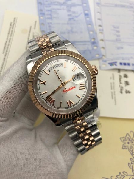 

with original box mens self winding watch mechanical watch 41mm day date function 2813 stainless steel water resistant sapphire luminous wat, Slivery;brown