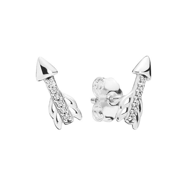 

sparkling arrow stud earrings women girls 925 sterling silver wedding party jewelry with original box for pandora girlfriend gift earring se, Golden;silver