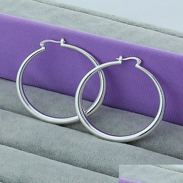 

hoop huggie 925 sterling sier solid smooth circle 40mm hoop earrings for woman wedding engagement party fashion charm jewelry 2697 q dhl1p, Golden;silver