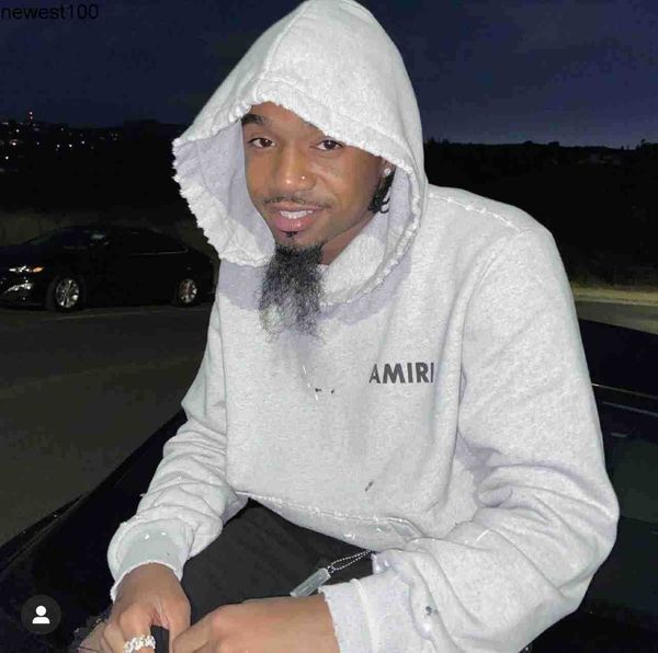 

men's hoodies designer sweatshirts amirs autumn fashion brand splash ink worn down couple loose casual hooded sweatshirt male, Black