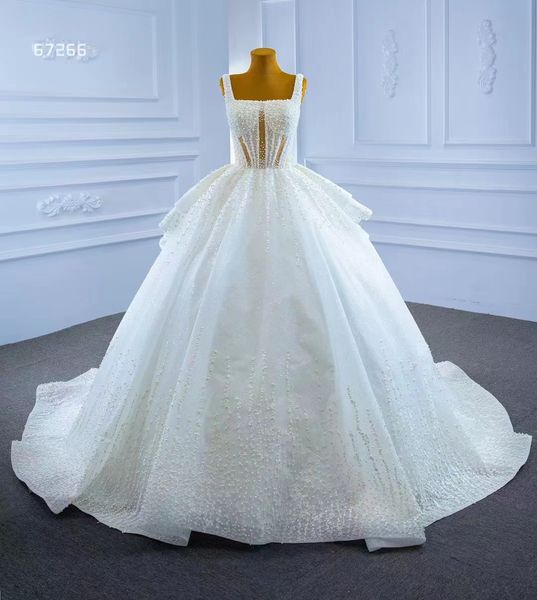 

luxury wedding dress heavy beaded pearls glitters sm67266, White