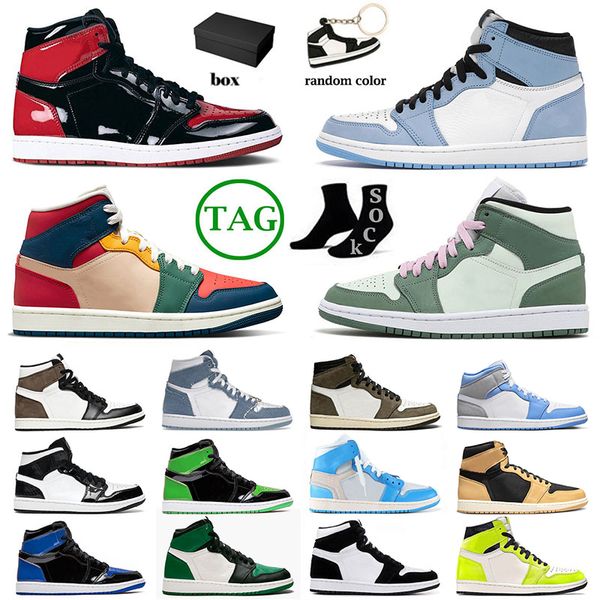 

with box retro 1 mens womens basketball shoes jumpman j1 designer high patent bred 1s cream dark chocolate cactus jack mid dutch green sneak
