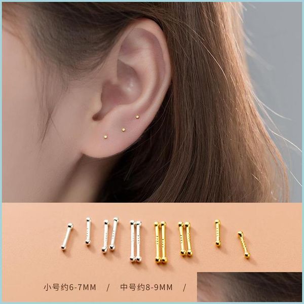 

stud la monada sterling stud earrings women two ball fine in 925 sier jewelry woman earring keep piercing drop delivery 2022 dhjgr, Golden;silver