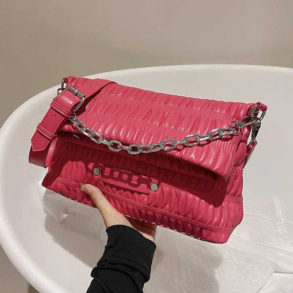 

purses versatile popular pleated women's bag 2022 small square chain bar handbag one shoulder crossbody