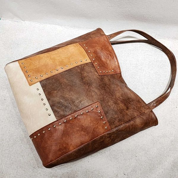 

shoulder bag women totes bag female luxury designer hand pu rivets hasp contrasting hands crossbody bags retro trend 221015