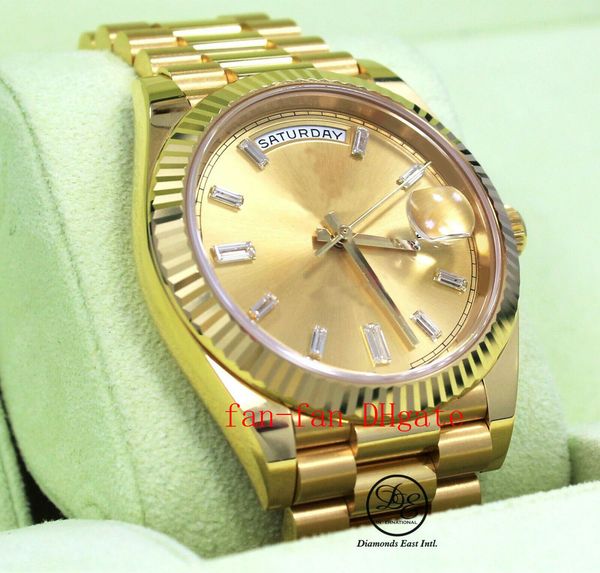 

original box watch president day-date 228238 18k yellow gold baguettes dial watch mechanical automatic mens bf watches, Slivery;brown