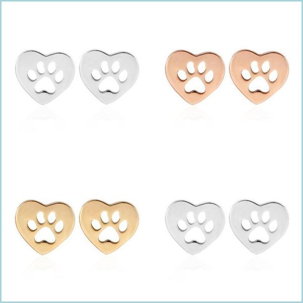 

stud bear paw confidante earrings jewelry lady plated gold hollowing out love heart footprint ear studs valentines day simplicity 2 5 dhfm4, Golden;silver