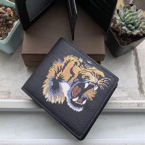 

men animal short wallet leather black snake tiger bee wallets women long style luxury purse card holders with gift box213o, Red;black