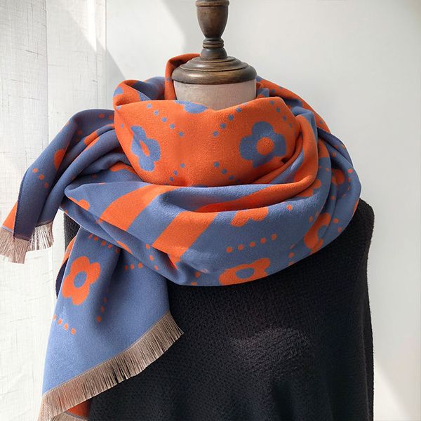 

Fashion Flower Pattern Cashmere like Scarfs for Women Double sided Two color Soft and Exquisite Shawl C5Z4