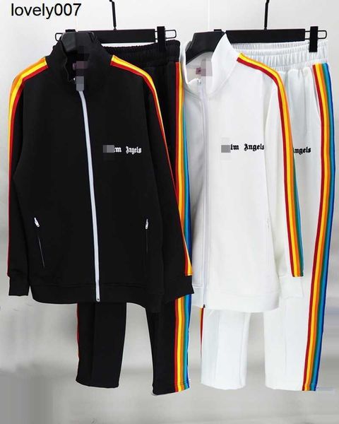 

men's tracksuits palmss designer striped rainbow pants casual sports coat set angelss, Gray