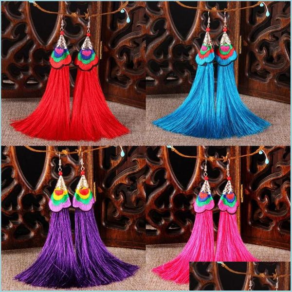 

dangle chandelier fashion tassels dangle earrings retro national handmade jewelry korean womens big charms ear pendants flower drop dhn9f, Silver