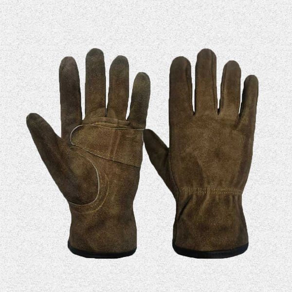 

cowhide heat insulation work gloves outdoor camping picnic gardening leather fireproof baking short, Blue;gray