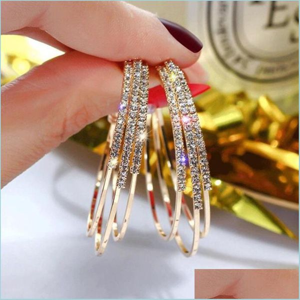 

stud women earrings gold plated sparkling rehinestone crystal hoops for girls party wedding nice gift 3743 q2 drop delivery 2022 jewe dhony, Golden;silver