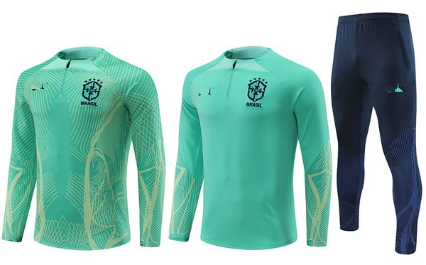 

22-23 brazil men's tracksuits logo embroidery soccer training clothing outdoor jogging shirt, Gray