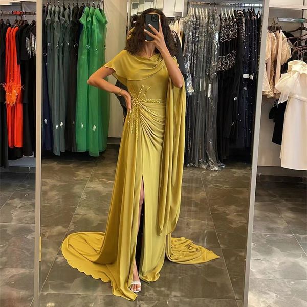 

chiffon side split prom dresses handmade beaded ruched evening party gowns 2023 long elegant women wear for special occasion, Black