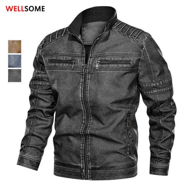 

men's leather faux wellsome men motorcycle jacket mens 6xl fashion new biker male bomber coat winter fleece pu overcoat l220629, Black
