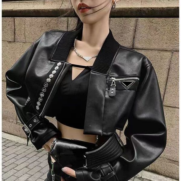 

women jacket leather motorcycle style slim for lady jackets outwear faux leather coat, Black