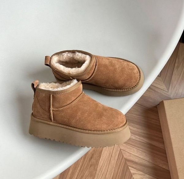 

2022 women classic mini platform boot ultra matte fur snow boots suede wool blend comfort winter designer ankle booties size 35-40, Black