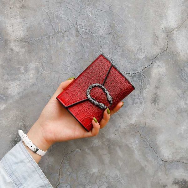 

wallets new alligator pattern simple women's short wallet handbag coin purse small card bag, Red;black
